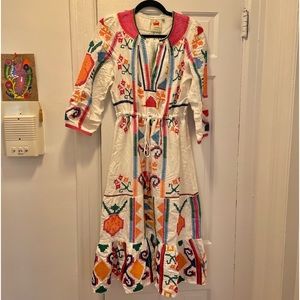 FARM Rio Multi-Colored Stiched Cinch-Waist Midi Dress
